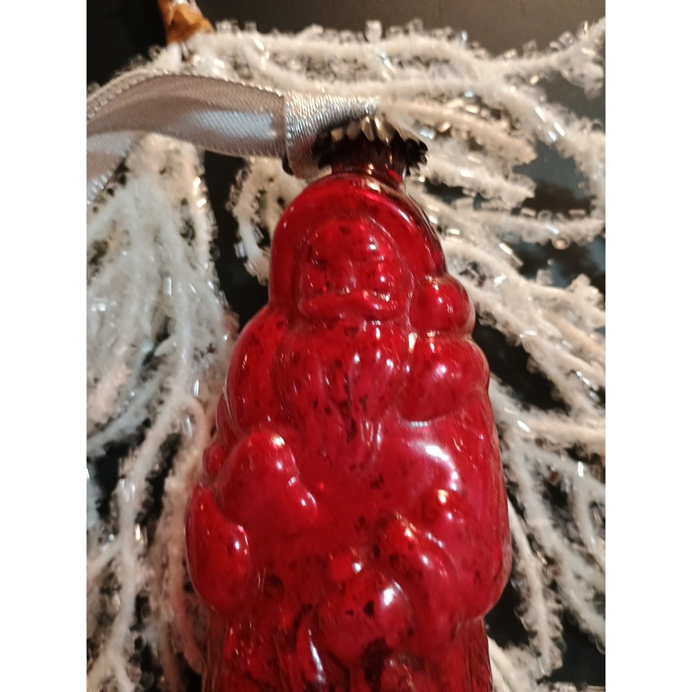 Vintage Blown Red Glass Santa Holding A Tree Christmas Ornament - Picture 2 of 6